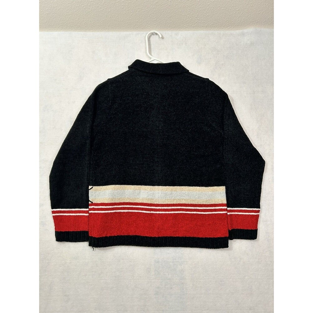 Sag Harbor Cardigan Y2K Retro Soft Black Red Full Zip Chenille Coastal Grandma - Picture 4 of 9
